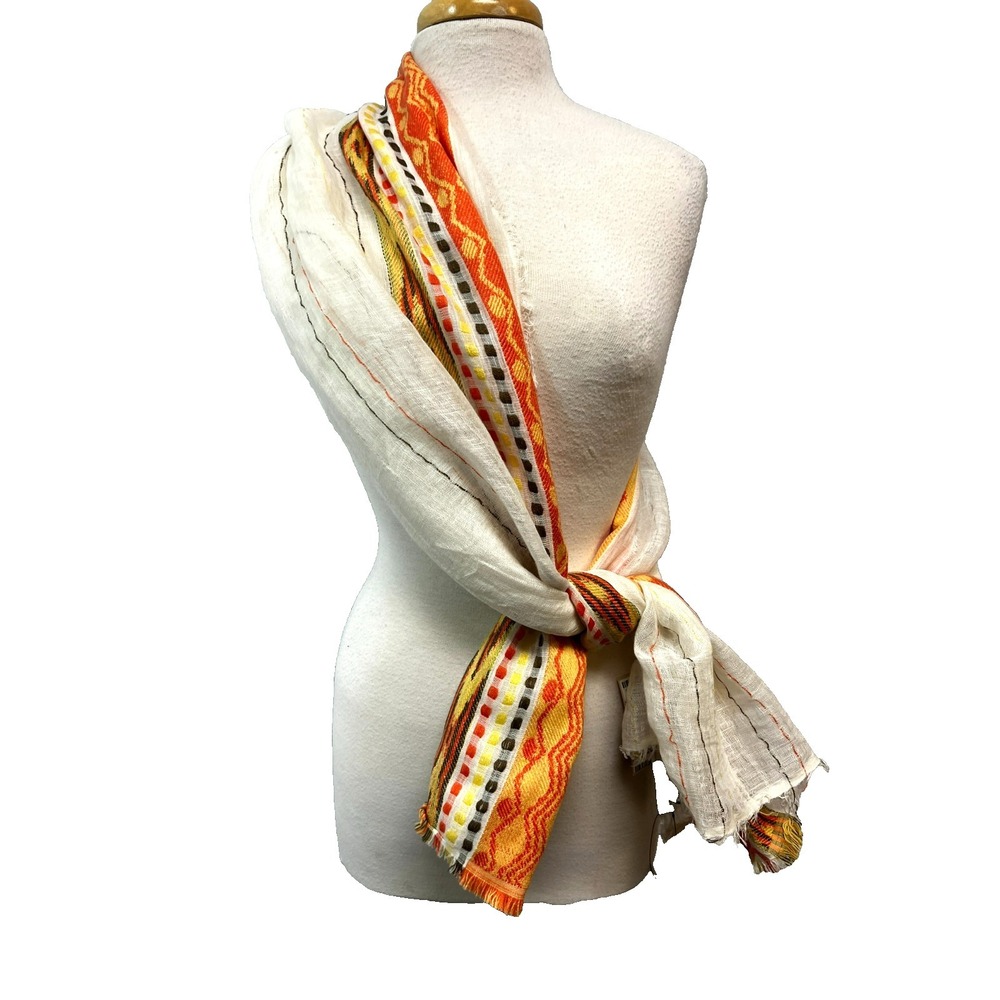 Peruvian Collection NWT Desert Stripe Scarf Cream Linen Cotton 31" W x 76" L